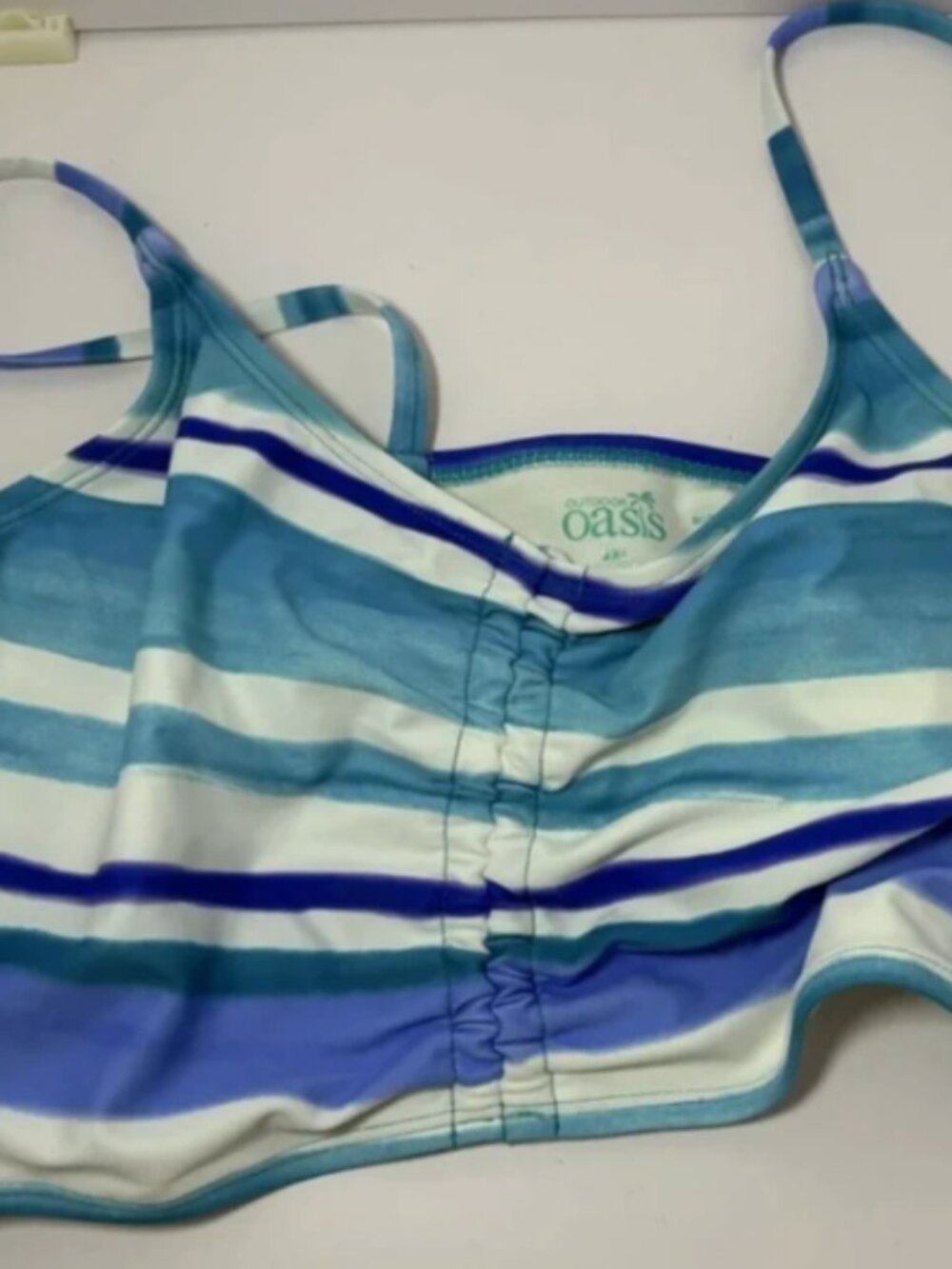 Outdoor Oasis Blue and White Striped Bikini Bathing Suit Top 2XL